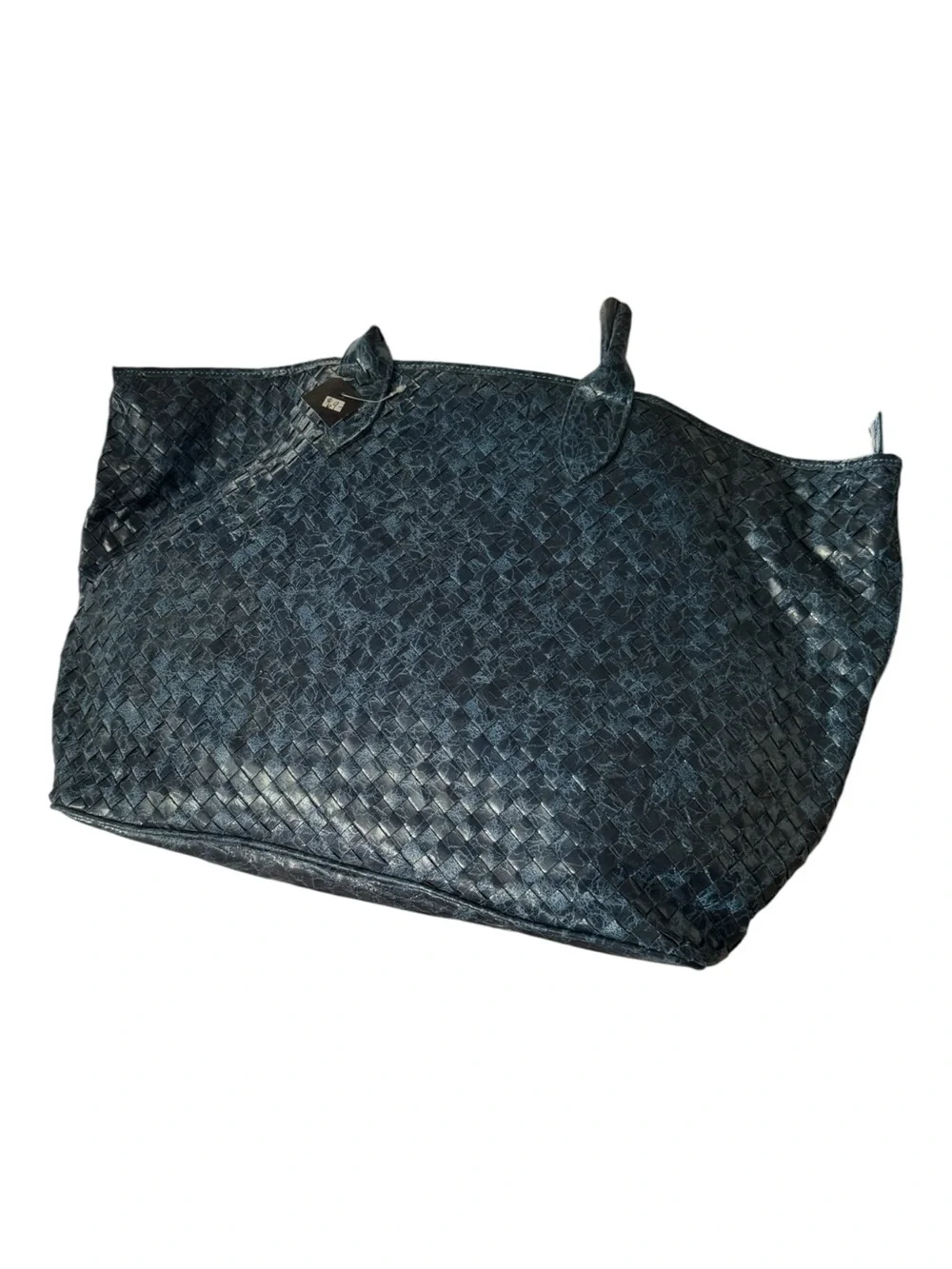 Woven Blue Leather Tote Bag - Women
